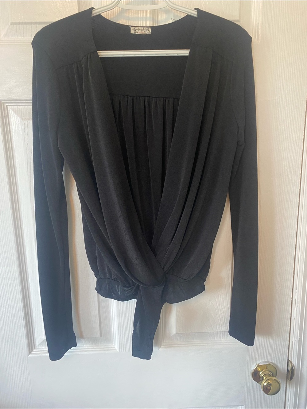 Free People Black Draped Long-Sleeve Tie-Front Top